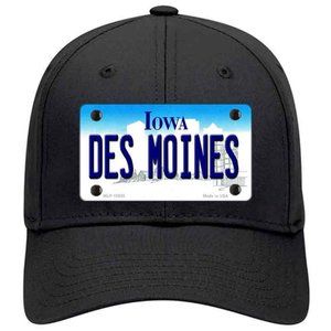 Des Moines Iowa Metal on Cotton Velcro Hat - Black